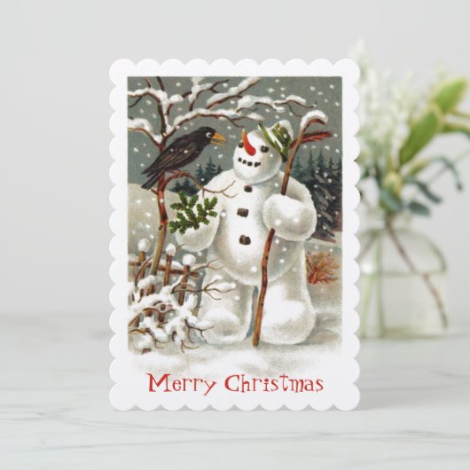 De heren Snowman en Crow Invitation Kaart (Staand voorkant)