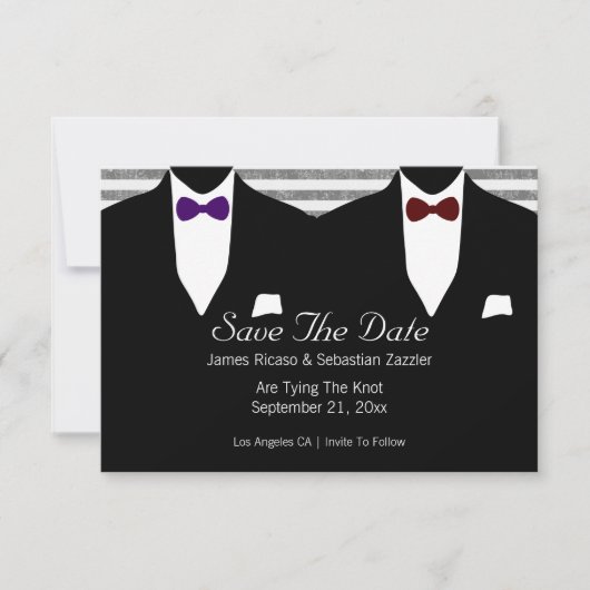 De heren Suit Bow Stropdas Gay Save the Date Weddi (Voorkant)