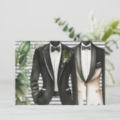 De heren Suit en Bow Stropdas Gay Wedding Kaart (Staand voorkant)
