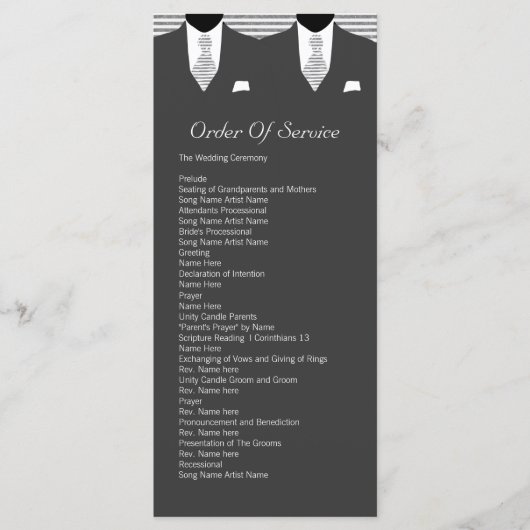 De heren Suit en Stropdas Gay Gray Service Order Programmakaart (Voorkant)