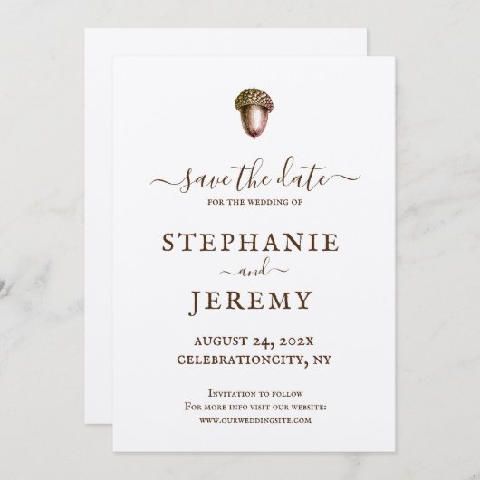 De Herfst Acorn bewaart de Uitnodiging van de Datu (Voorkant / Achterkant)