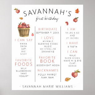 De herfst Apples First Birthday Milestone Poster