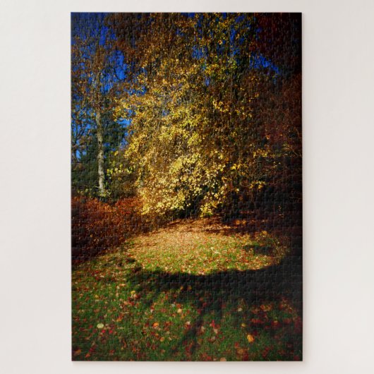 De herfst bedekt de Stourhead loop. Legpuzzel (Verticaal)