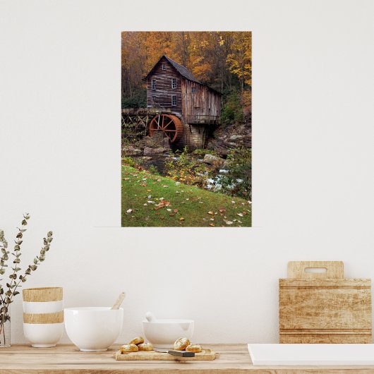 De herfst bij de Grist Mill druk Poster (Keuken)