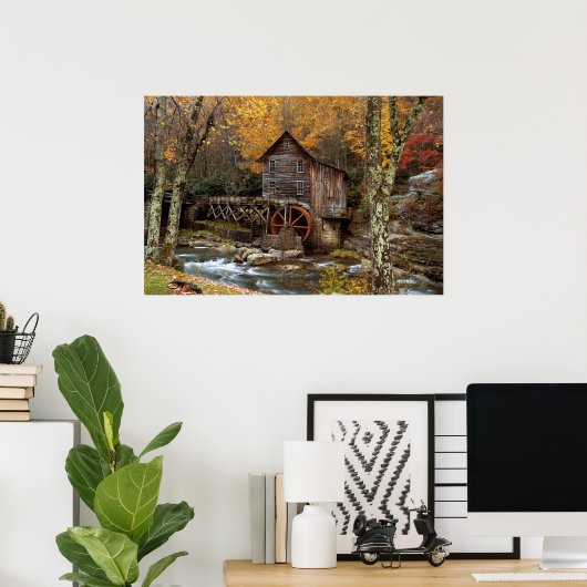 De herfst bij de Grist Mill druk Poster (Thuiskantoor)