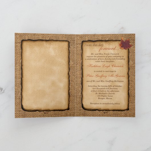 De herfst Bladeren, FAUX Burlap vouwde de Kaart va (Binnen)