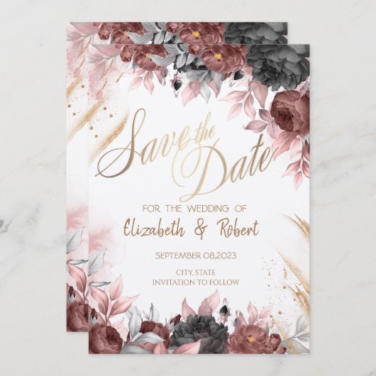 De herfst bloemen van de Waterverf sparen de Datum Save The Date (Voorkant / Achterkant)