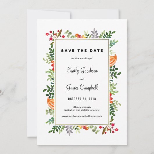 De herfst blooms vallen het huwelijk sparen de Dat Save The Date (Voorkant)