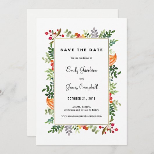 De herfst blooms vallen het huwelijk sparen de Dat Save The Date (Voorkant / Achterkant)