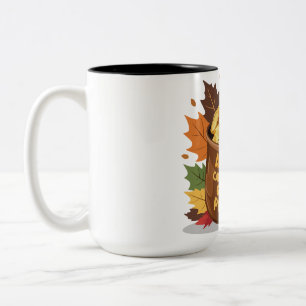 De herfst draagt meer goud in zijn zakken. tweekleurige koffiemok