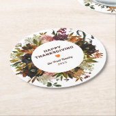 De herfst Floral Happy Thanksgiving Ronde Kartonnen Onderzetter (Gebogen)