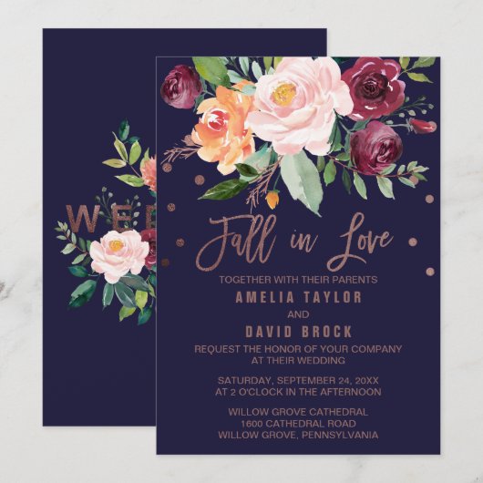 De herfst Floral Roos Gold Herfst in Love Wedding Kaart (Voorkant / Achterkant)