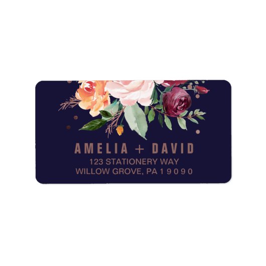 De herfst Floral Roos Gold Wedding Etiket (Voorkant)