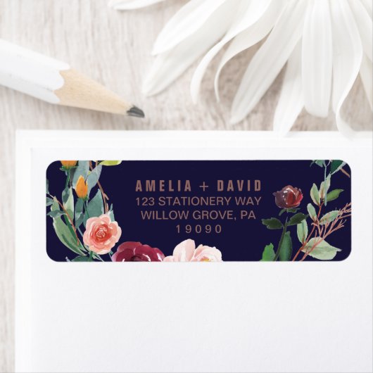 De herfst Floral Roos Gold Wedding Etiket (Insitu)