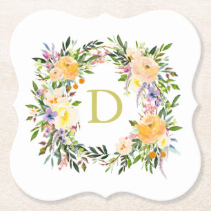 De herfst Floral Wreath Monogram Wedding Kartonnen Onderzetters