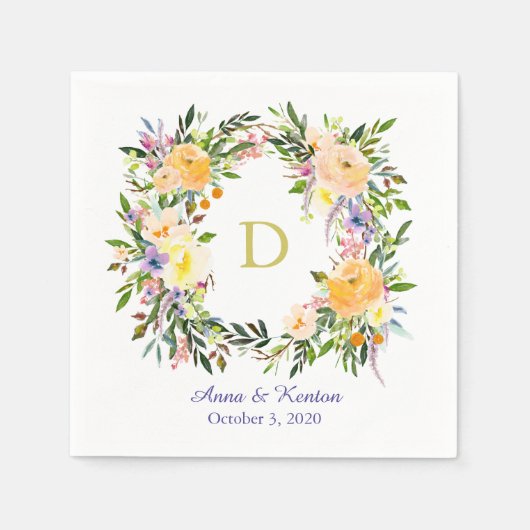 De herfst Floral Wreath Monogram Wedding Servetten (Voorkant)