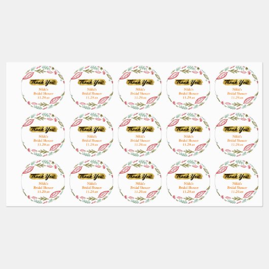 De herfst Floral Wreath Pumpkin Gold Hartelijk dan Labels (Vel)