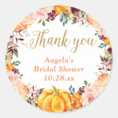 De herfst Floral Wreath Pumpkin Gold Hartelijk dan Ronde Sticker (Voorkant)