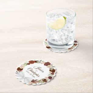 De herfst Floral Wreath Rust Sinaasappel & Peach W Kartonnen Onderzetters