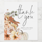 De herfst Florals Pumpkin Names Weddenschap Hartel Wijn Etiket (Enkel label)