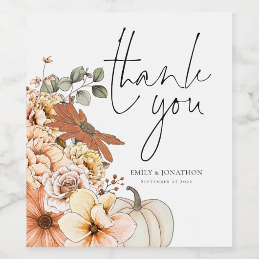 De herfst Florals Pumpkin Names Weddenschap Hartel Wijn Etiket (Enkel label)