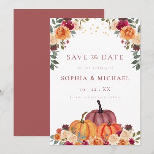 De Herfst Florals van de herfst Pumpkins bewaart d Kaart (Voorkant / Achterkant)