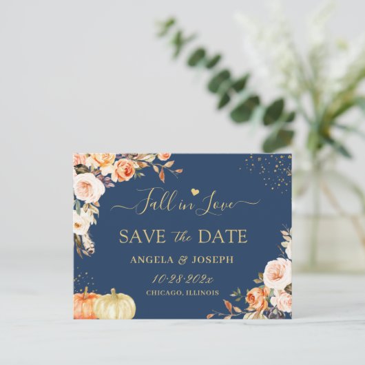 De herfst Gold Floral Evening Wedding sparen de Da Briefkaart (Staand voorkant)