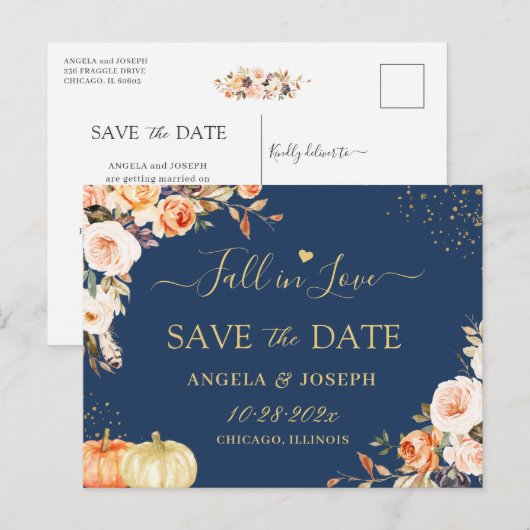 De herfst Gold Floral Evening Wedding sparen de Da Briefkaart (Voorkant / Achterkant)