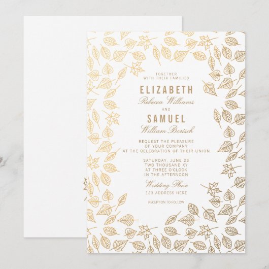 De herfst Gold Leaves Clean White Wedde Uitnodigin Kaart (Voorkant / Achterkant)