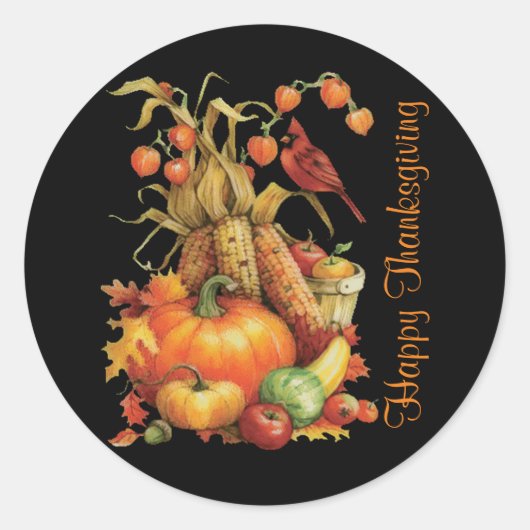 De herfst Harvest Happy Thanksgiving Black Sticker (Voorkant)