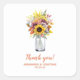 De herfst/Herfst bloemen in Mason Jar Wedding Dank Vierkante Sticker