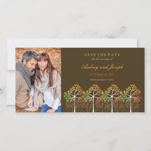 De herfst Herfst Trees Woodland Wedding bewaart de Save The Date (Voorkant)