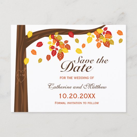 De herfst het afvuren trouwt sparen de Datum Aankondigingskaart (Voorkant)