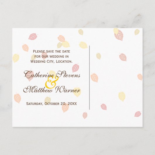 De herfst het afvuren trouwt sparen de Datum Aankondigingskaart (Achterkant)