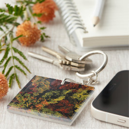 De herfst laat acryl Belangrijkste Ring over Sleutelhanger