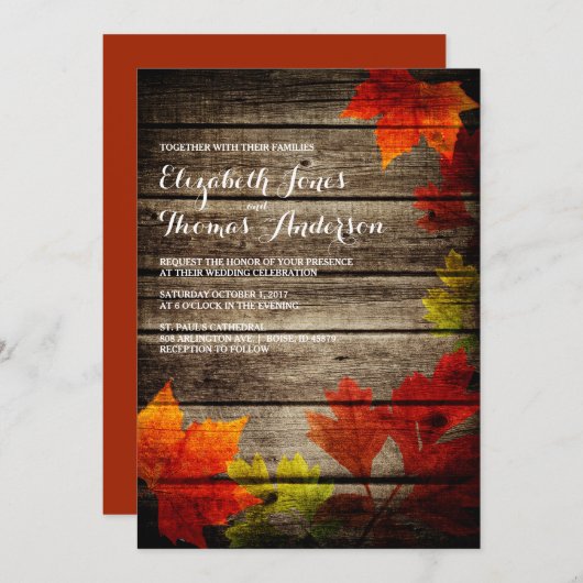De herfst laat barn Wood Rustic Fall Wedding Kaart (Voorkant / Achterkant)