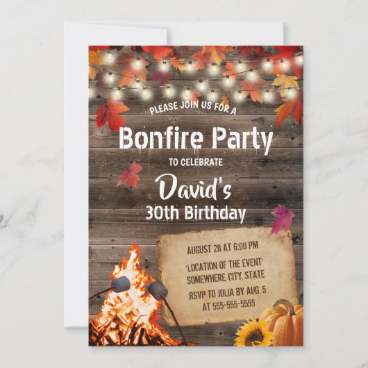 De herfst laat Bonfire-partij Rustic Barn Birthday Kaart (Voorkant)