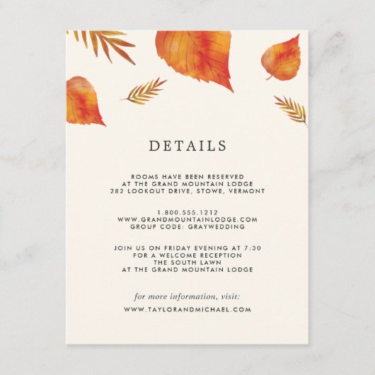 De herfst laat de Kaart van de Informatie van de G (Voorkant)