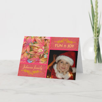 De herfst laat de kerstfoto roze feestdagen kaart