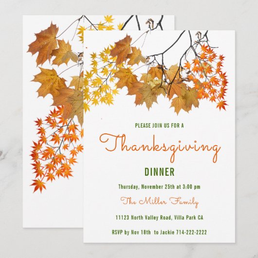 De herfst laat de Thanksgiving Innodiging Kaart (Voorkant / Achterkant)