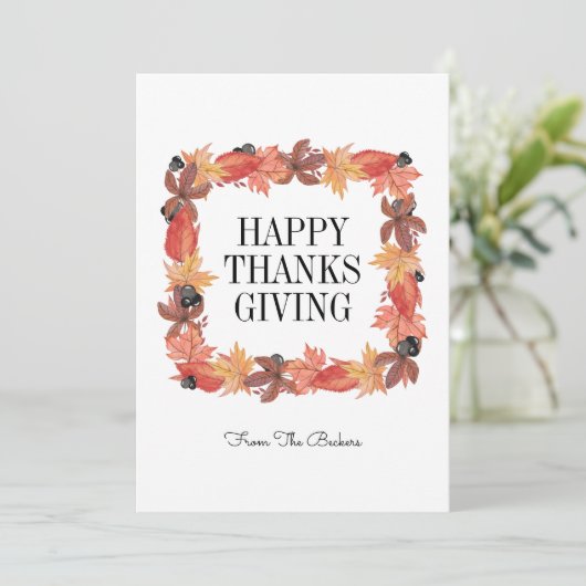 De herfst laat een Happy Thanksgiving-kaart achter Kaart (Staand voorkant)