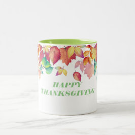 De herfst laat Happy Thanksgiving Tweekleurige Koffiemok