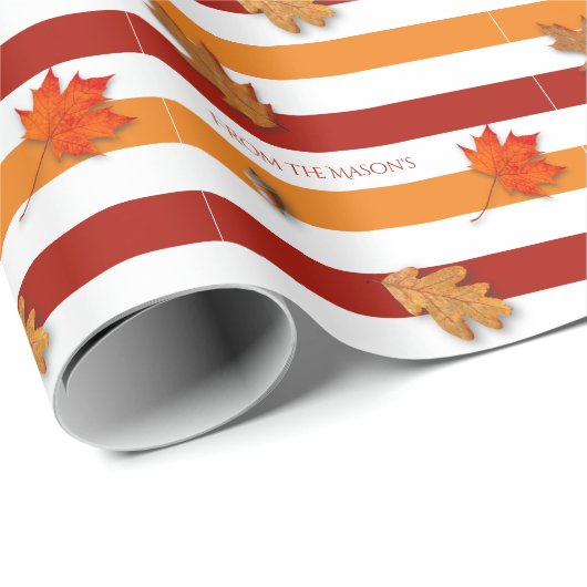 De herfst laat Herfst Striped Personalized Cadeaupapier (Rol Hoek)