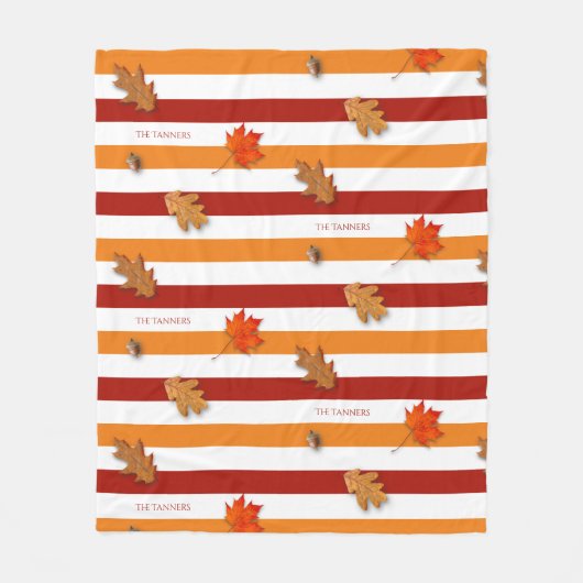 De herfst laat Herfst Striped Personalized Fleece Deken (Voorkant)