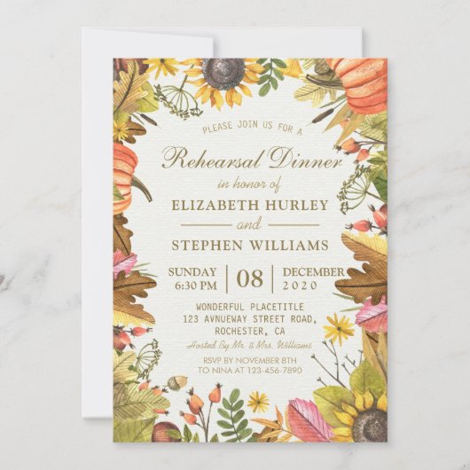 De herfst laat het pomkins bruiloft-repesial Dinne Kaart (Voorkant)