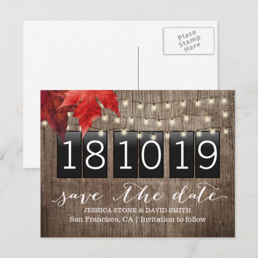 De herfst laat het Rustic Dall Wedding sparen de D Aankondigingskaart (Voorkant / Achterkant)