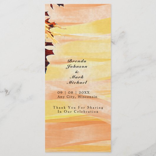 De herfst laat Oranje gele weddenschap Menu (Achterkant)