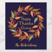 De herfst laat Persoonlijke Happy Thanksgiving aan Wijn Etiket (Enkel label)