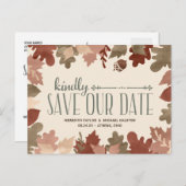 De herfst laat Rustic niet-Foto sparen de Datum Aankondigingskaart (Voorkant / Achterkant)