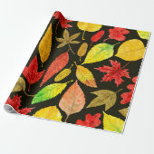 De herfst laat waterverf donker cadeaupapier (Uitgerold)